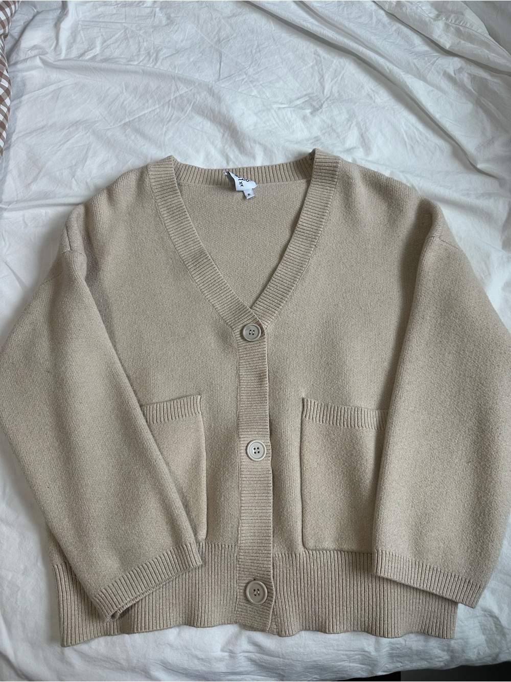 Princess Polly Neutral Beige V-Neck Button Cardigan